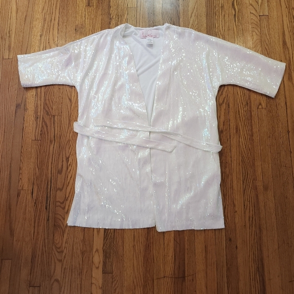 Hayley Paige Sequin Robe Sparkle Squad Size S Holographic Party Wedding - Picture 4 of 9